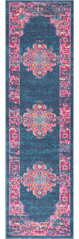 10' Blue And Pink Medallion Distressed Runner Rug
