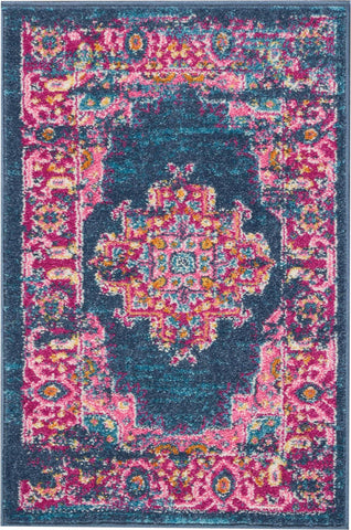 3' X 5' Navy Blue And Denim Blue Striped Washable Indoor Outdoor Area Rug