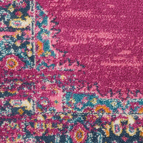 2' X 3' Fuchsia And Blue Oriental Distressed Area Rug
