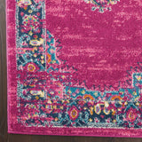 2' X 3' Fuchsia And Blue Oriental Distressed Area Rug