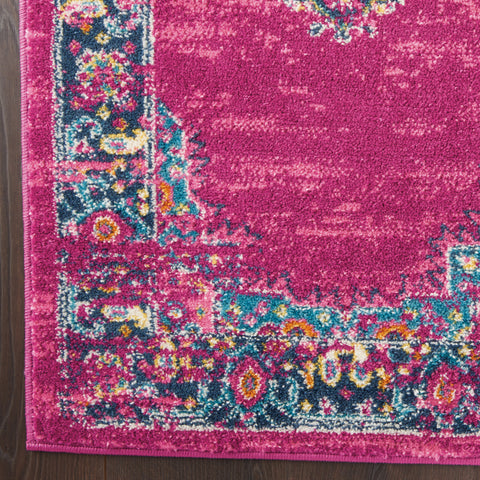 2' X 3' Fuchsia And Blue Oriental Distressed Area Rug