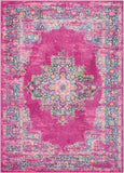4' X 6' Fuchsia And Blue Oriental Distressed Area Rug