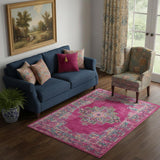 5' X 7' Fuchsia And Blue Oriental Distressed Area Rug