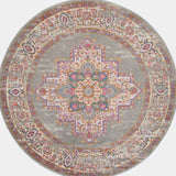 4' Gray And Gold Medallion Distressed Round Rug