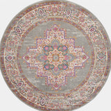 5' Gray And Gold Medallion Distressed Round Rug