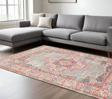 7' X 10' Gray And Gold Medallion Distressed Area Rug