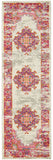 6' Ivory And Fuchsia Oriental Distressed Runner Rug