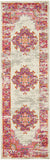 6' Ivory And Fuchsia Oriental Distressed Runner Rug