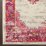 10' Ivory And Fuchsia Oriental Distressed Runner Rug