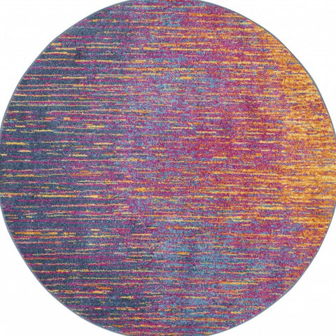 8' Blue And Orange Abstract Round Rug