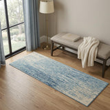 6' Blue And Ivory Abstract Runner Rug