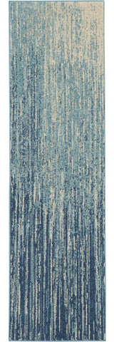 6' Blue And Ivory Abstract Runner Rug