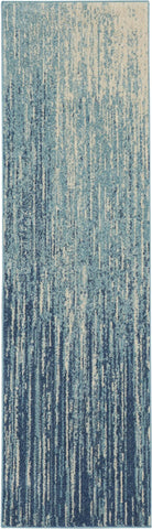 6' Blue And Ivory Abstract Runner Rug