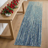 6' Blue And Ivory Abstract Runner Rug