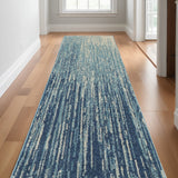 10' Blue And Ivory Abstract Runner Rug