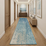 10' Blue And Ivory Abstract Runner Rug
