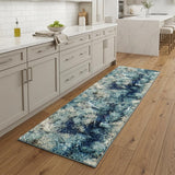 8' Blue And Ivory Abstract Runner Rug
