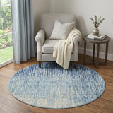 4' Blue And Ivory Abstract Round Rug