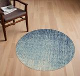 4' Blue And Ivory Abstract Round Rug