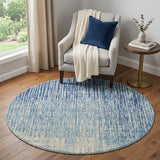 5' Blue And Ivory Abstract Round Rug