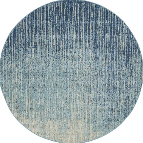 5' Blue And Ivory Abstract Round Rug