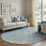 8' Blue And Ivory Abstract Round Rug