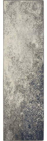 8' Gray And Ivory Abstract Runner Rug