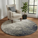 5' Gray And Ivory Abstract Round Rug