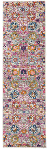 8' Silver Gray And Pink Floral Distressed Runner Rug
