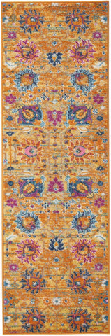6' Blue And Orange Floral Distressed Runner Rug