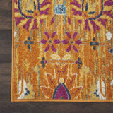 6' Blue And Orange Floral Distressed Runner Rug