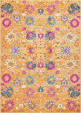 4' X 6' Blue And Orange Floral Distressed Area Rug