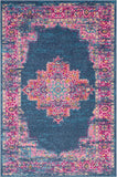 4' X 6' Blue And Pink Medallion Distressed Area Rug