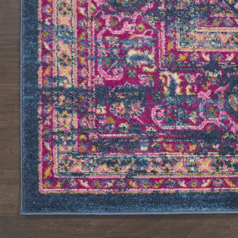 4' X 6' Blue And Pink Medallion Distressed Area Rug