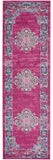8' Fuchsia And Blue Oriental Distressed Runner Rug