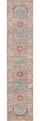 6' Gray And Gold Medallion Distressed Runner Rug