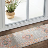 6' Gray And Gold Medallion Distressed Runner Rug