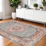 4' X 6' Gray And Gold Medallion Distressed Area Rug
