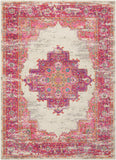 4' X 6' Ivory And Fuchsia Oriental Distressed Area Rug