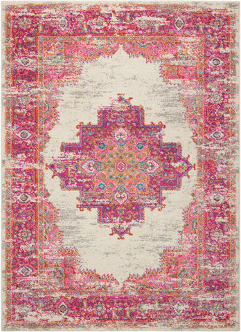 4' X 6' Ivory And Fuchsia Oriental Distressed Area Rug