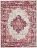 7' X 10' Ivory And Fuchsia Oriental Distressed Area Rug