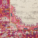 8' Ivory And Fuchsia Oriental Distressed Round Rug