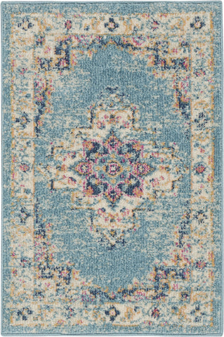 2' X 3' Blue And Ivory Southwestern Distressed Area Rug