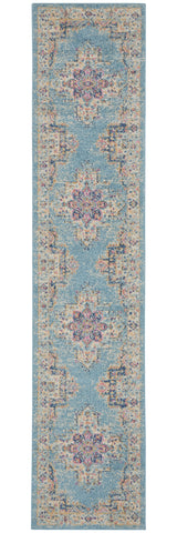 10' Blue And Ivory Southwestern Distressed Runner Rug