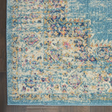 10' Blue And Ivory Southwestern Distressed Runner Rug