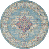 4' Blue And Ivory Southwestern Distressed Round Rug