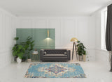 7' X 10' Blue And Ivory Medallion Distressed Area Rug