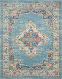 7' X 10' Blue And Ivory Medallion Distressed Area Rug