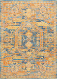 5' X 7' Teal And Gold Medallion Distressed Area Rug
