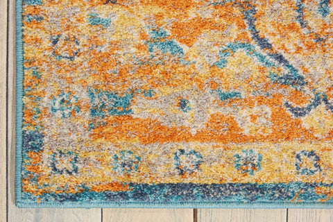 5' X 7' Teal And Gold Medallion Distressed Area Rug